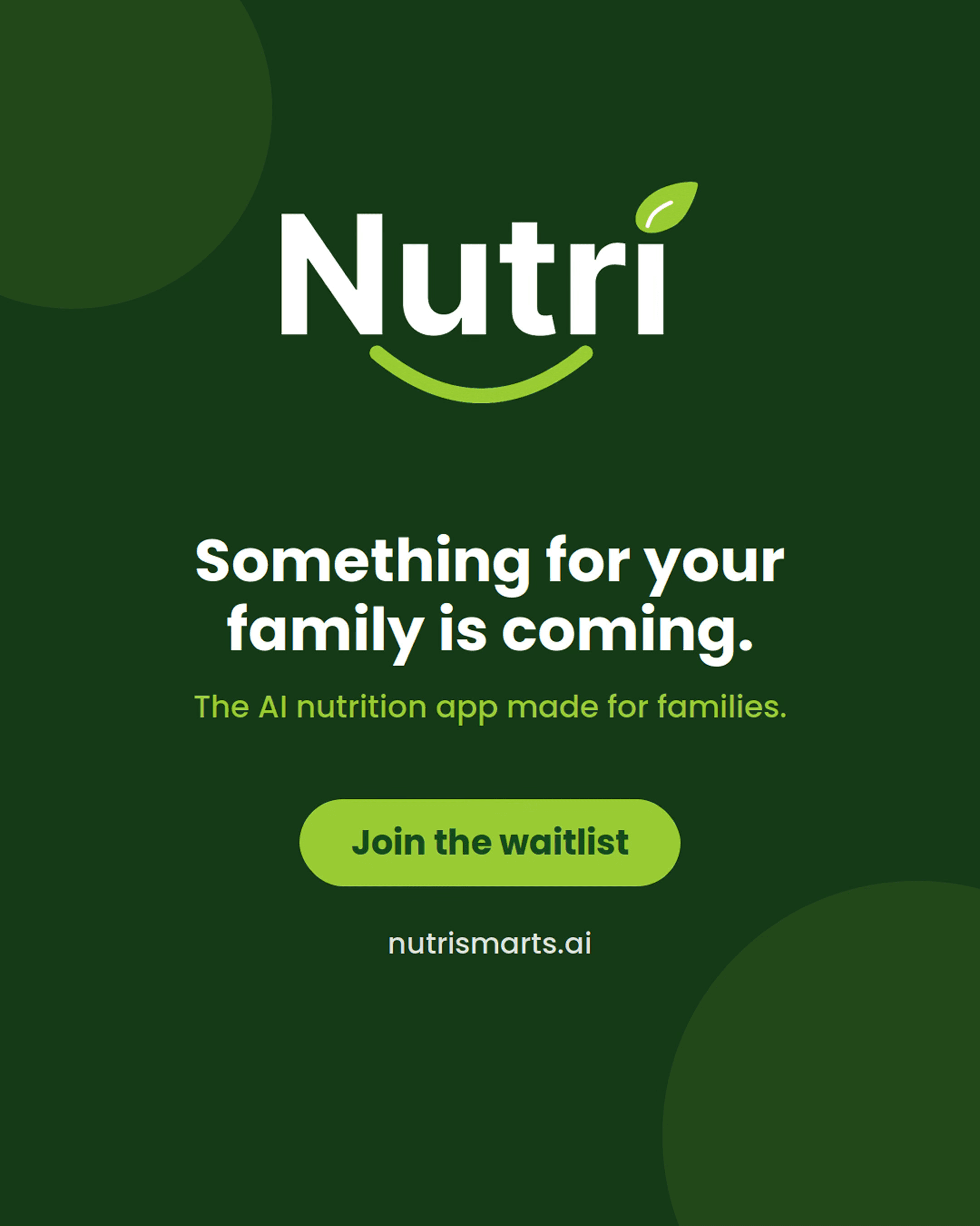 Nutri Instagram post — Something for your family is coming. The AI nutrition app made for families.